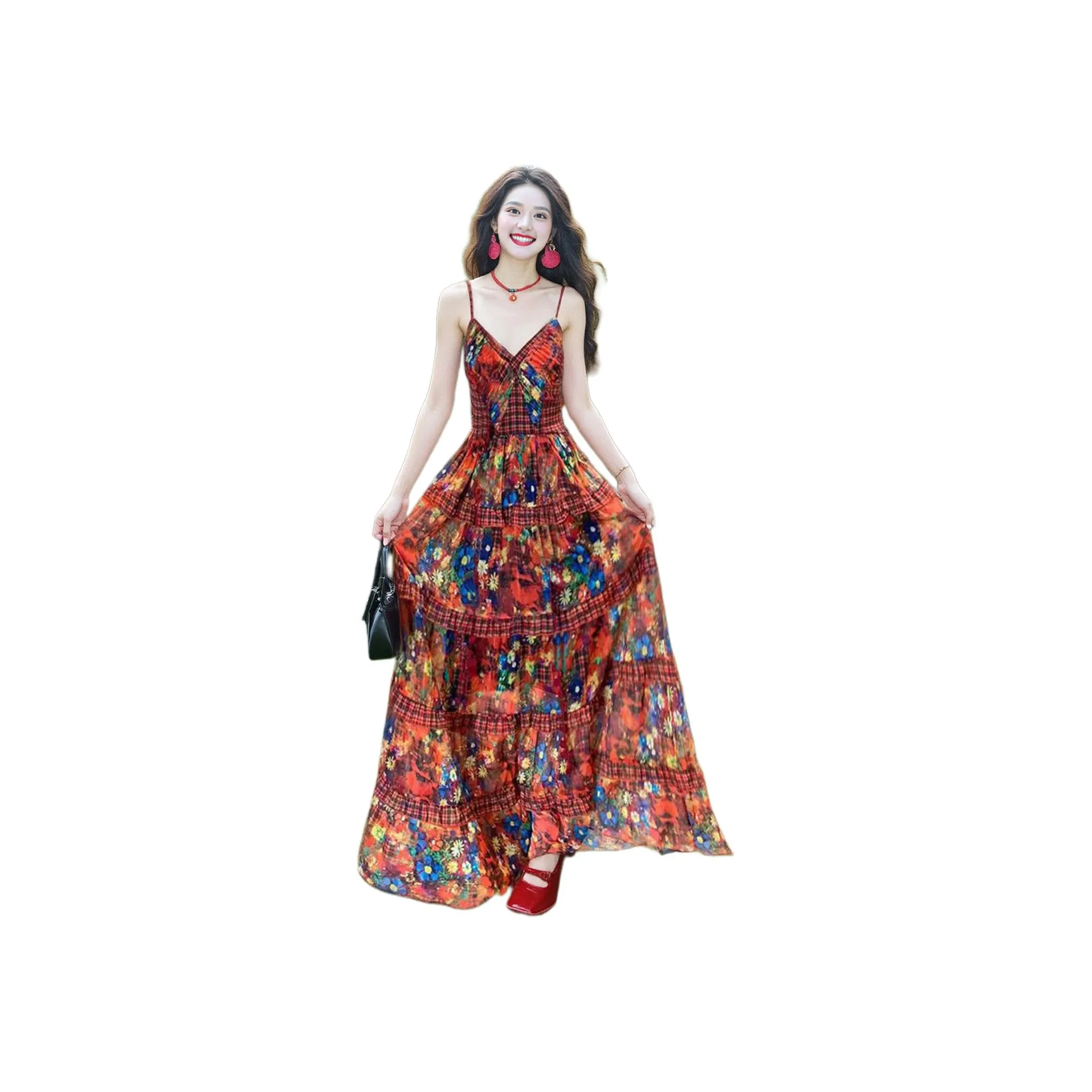 Wbwq Slip Платье Женское Красное Цветочное