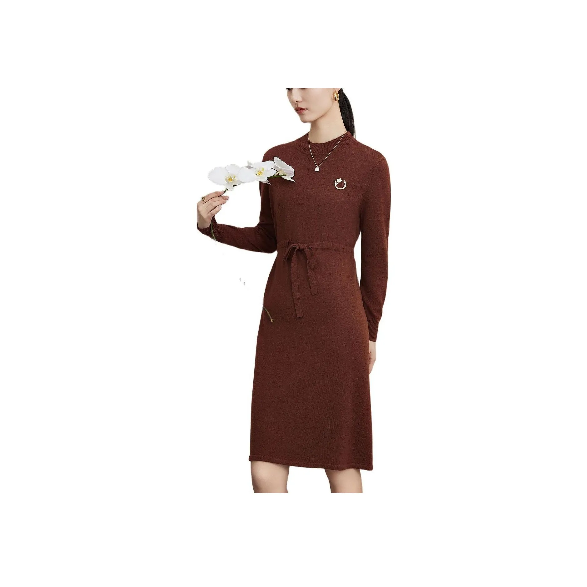 FINITY Темно-красный Женские Длинные Платья с Рукавами