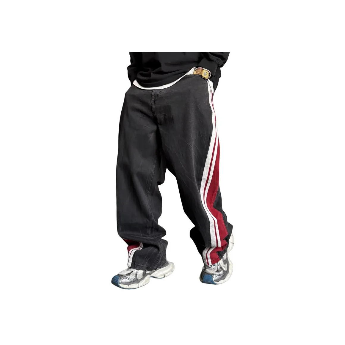 ZHANDASHUAI Черно-красные унисекс джинсы