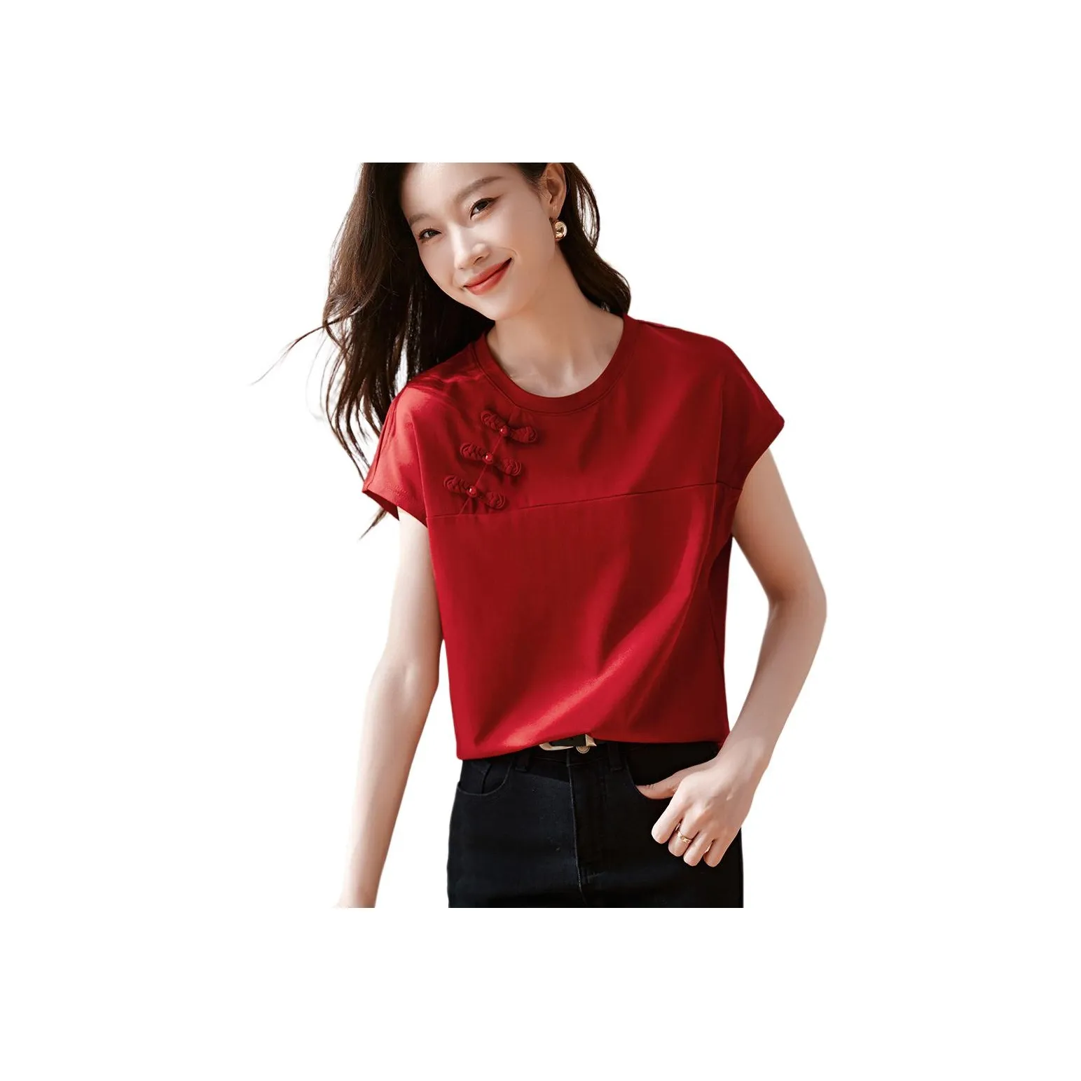 Mo Han Yi Mei T Shirt Women's Dark Red
