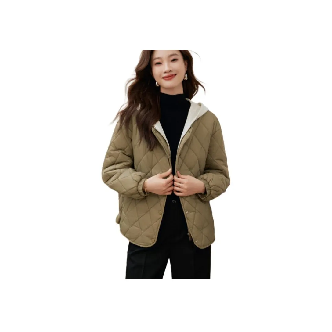 Mo Han Yi Mei Puffer Jacket Women's Outer Bean Green Inner Heather Gray