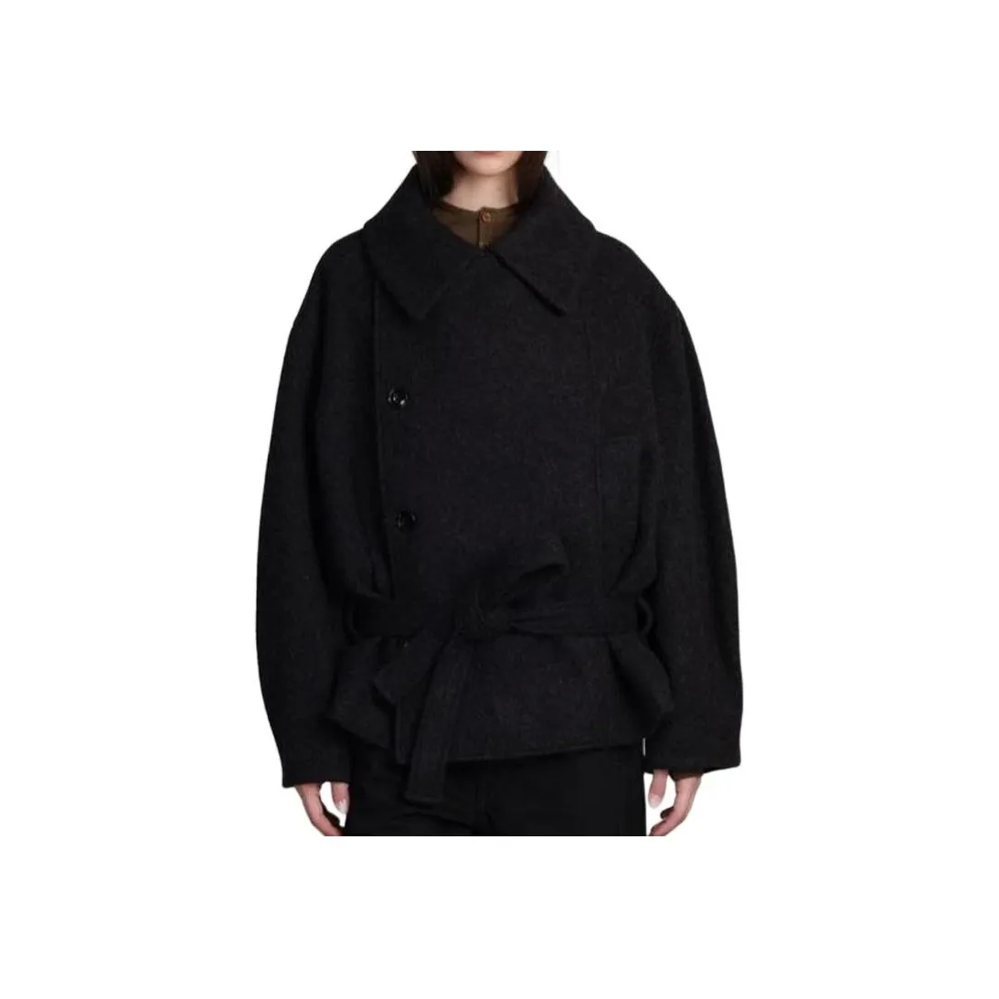 Lemaire Short Asymmetrical Bathrobe Coat 'Black'