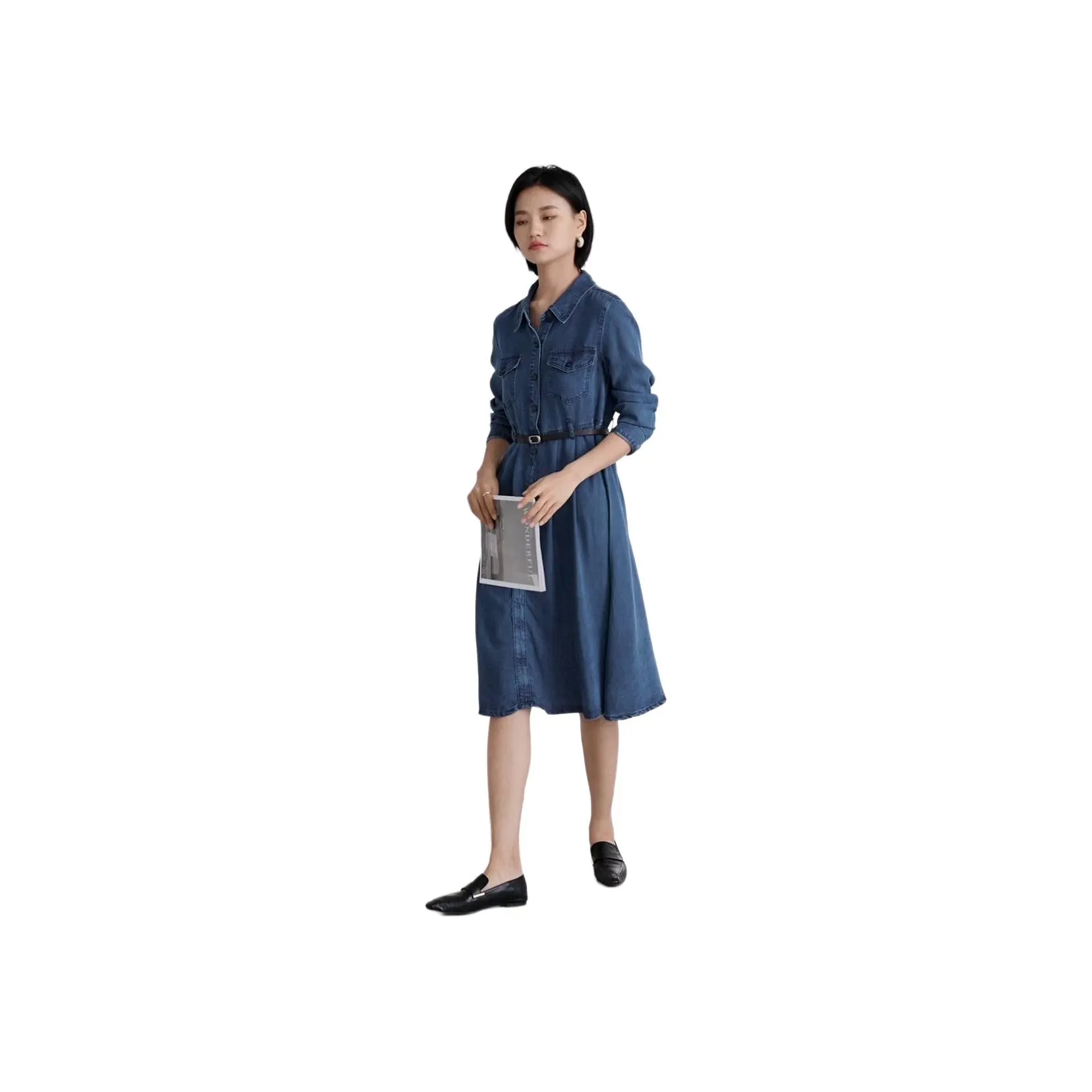 IHIMI Long Sleeved Dresses Women's Vintage Denim Light Blue