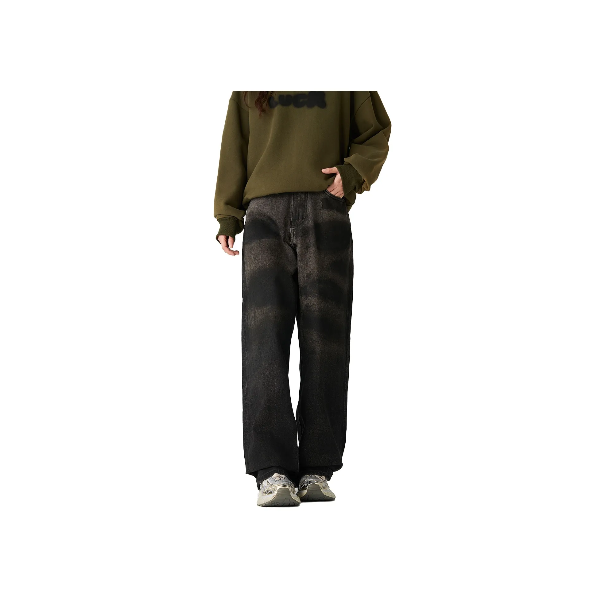 Pimio Jeans Unisex Washable Dirty Black