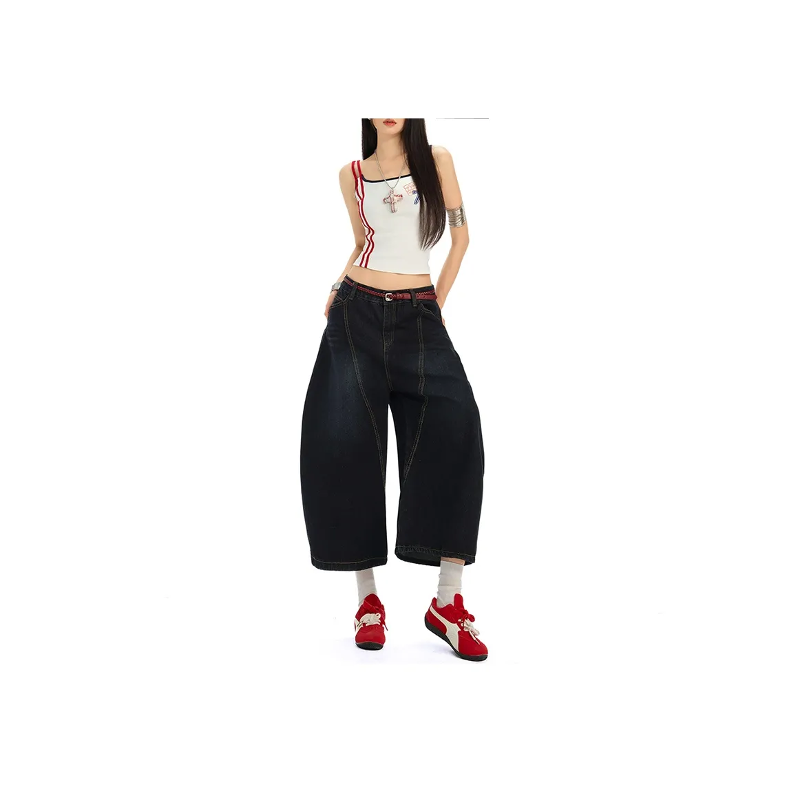 Wen Shan Темно-синие Штаны капри Женские Джинсовые шорты