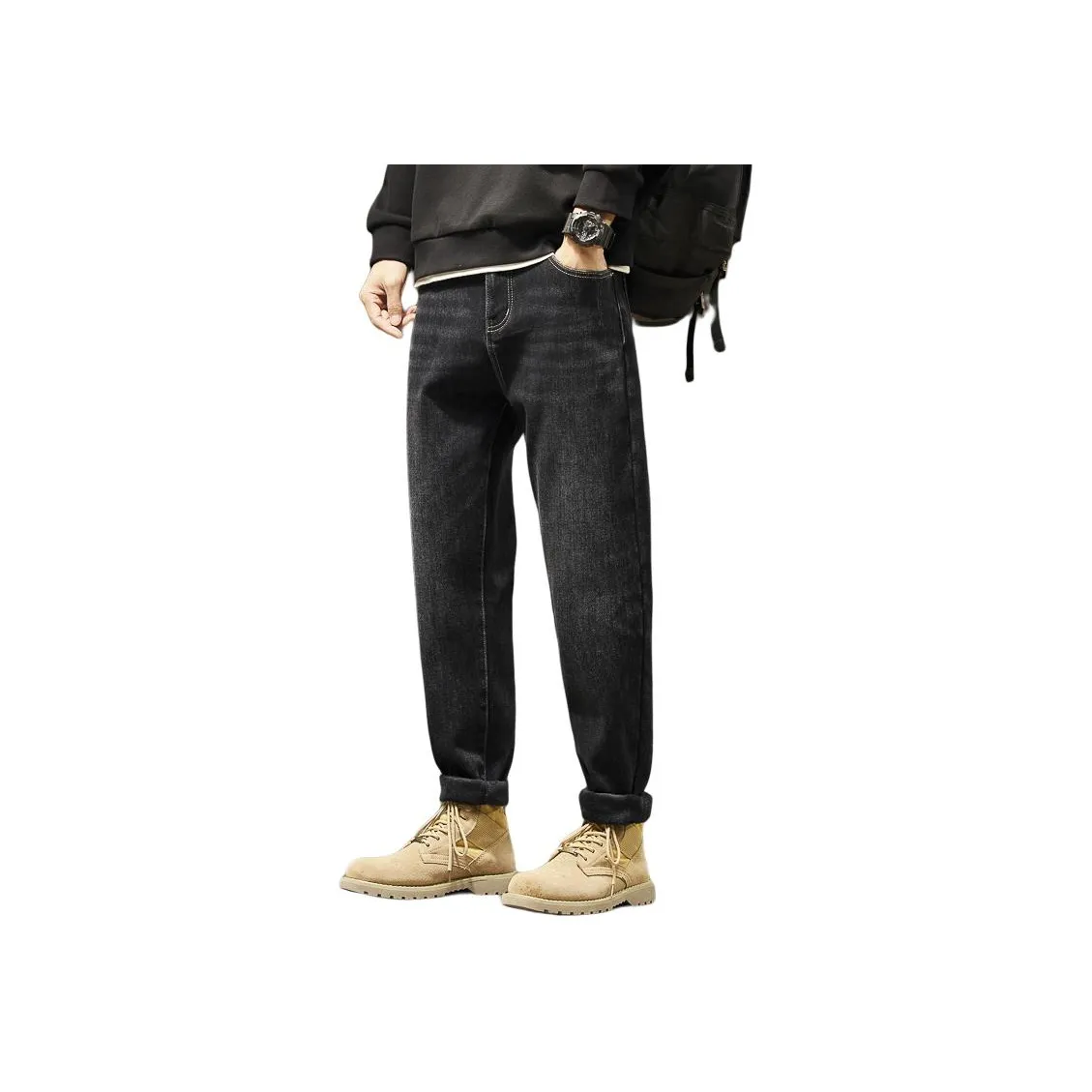 FALIAMS Jeans Unisex Fleece Lined Black