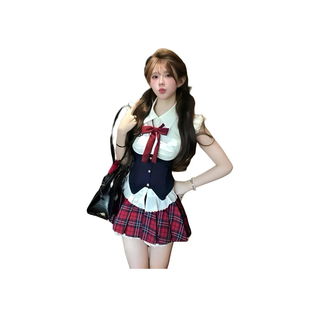 COHX Синий Белый Красный Клетка Женские Комплекты с Юбкой