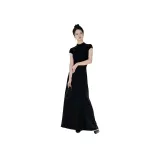 2종 세트 (그린 단추 스탠드-카라 반팔 상의+블랙 스커트)