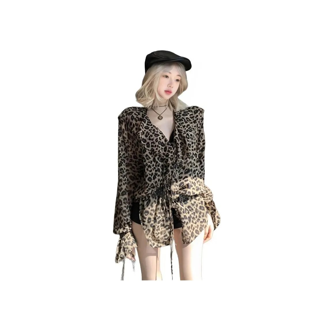 COHX Леопардовый принт с ремнем, женские рубашки