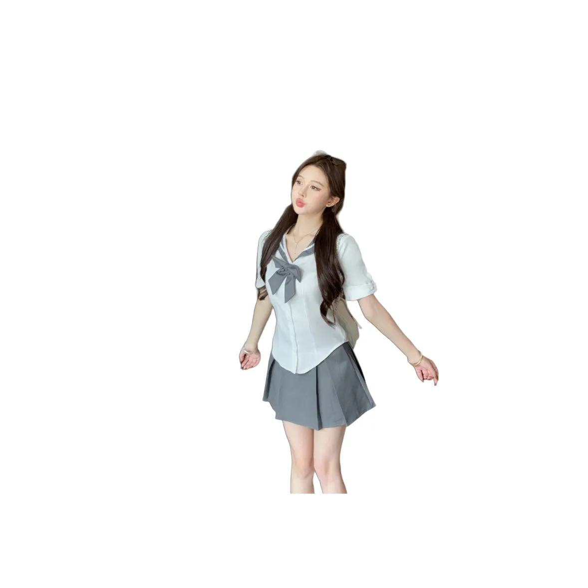 ONNFB Белая рубашка + Серый с оборками юбка Женская униформа