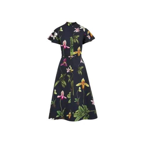 Oscar De La Renta Морской синий Женские Платья с Коротким Рукавом