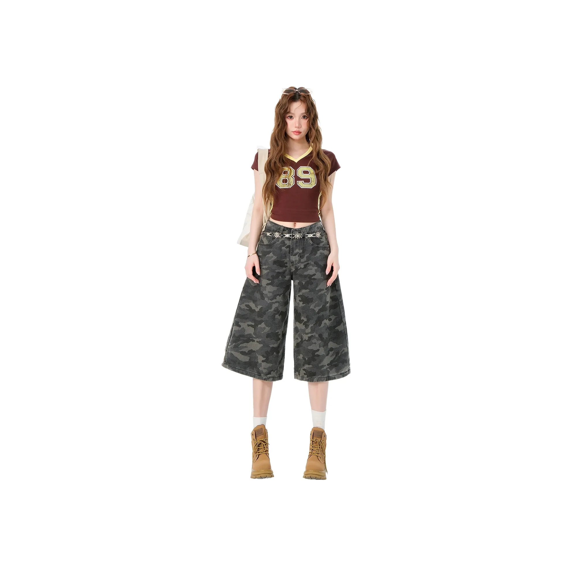 MEISIDUO Серые камуфляжные штаны капри женские джинсовые шорты