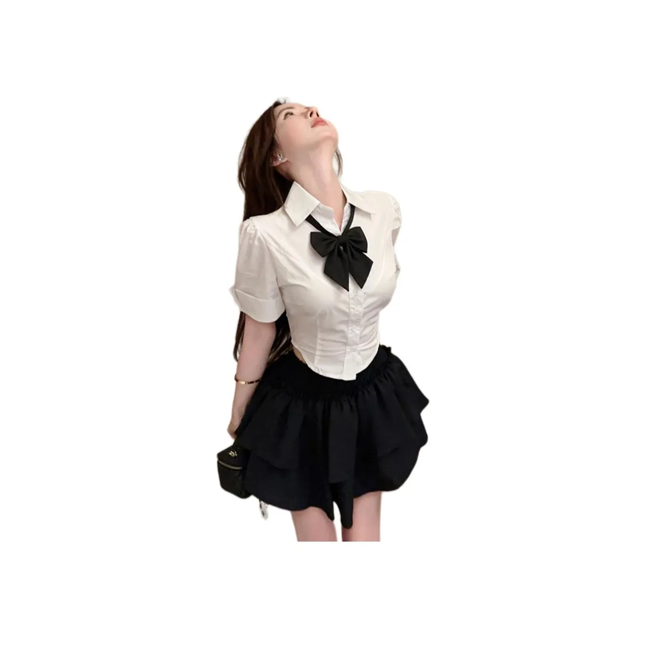 Garbege Uniform Women's White Shirt Bib With Black Puffy Skirt Set