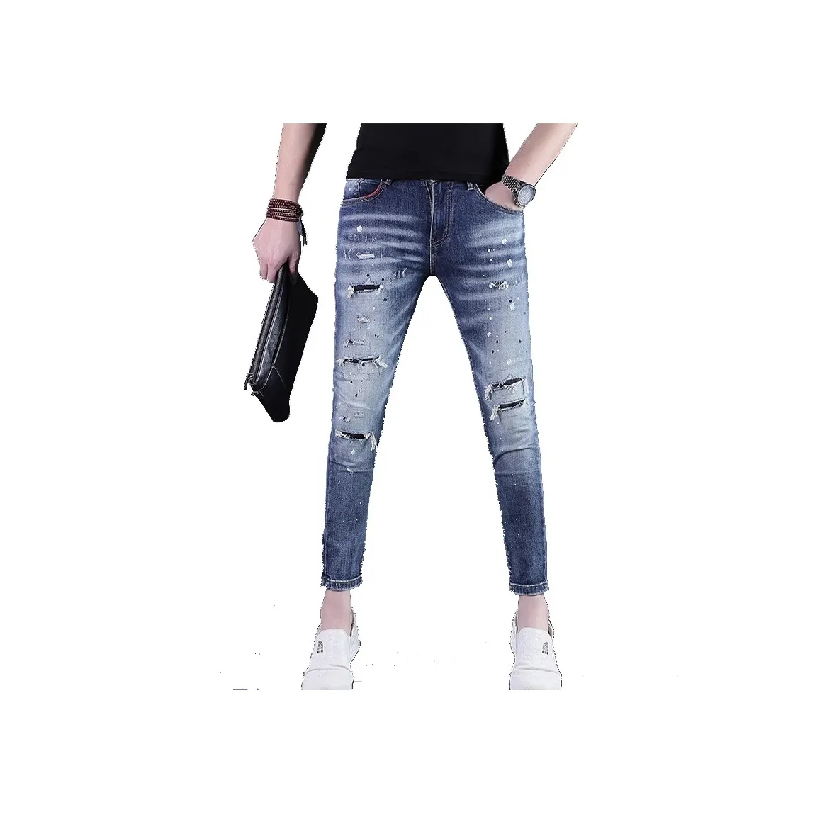 JIKENDI Темно-синий Ankle Длина Мужские Джинсы