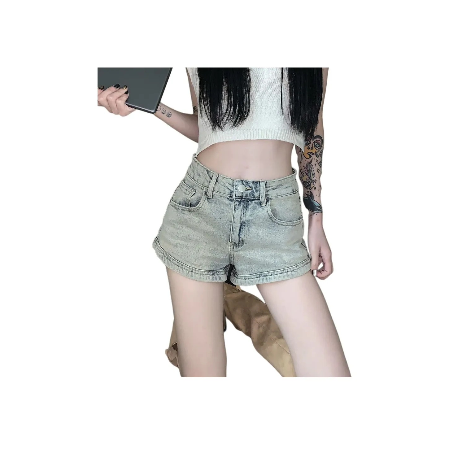 YEARNED Джинсовые шорты Женские Graphite Yellow