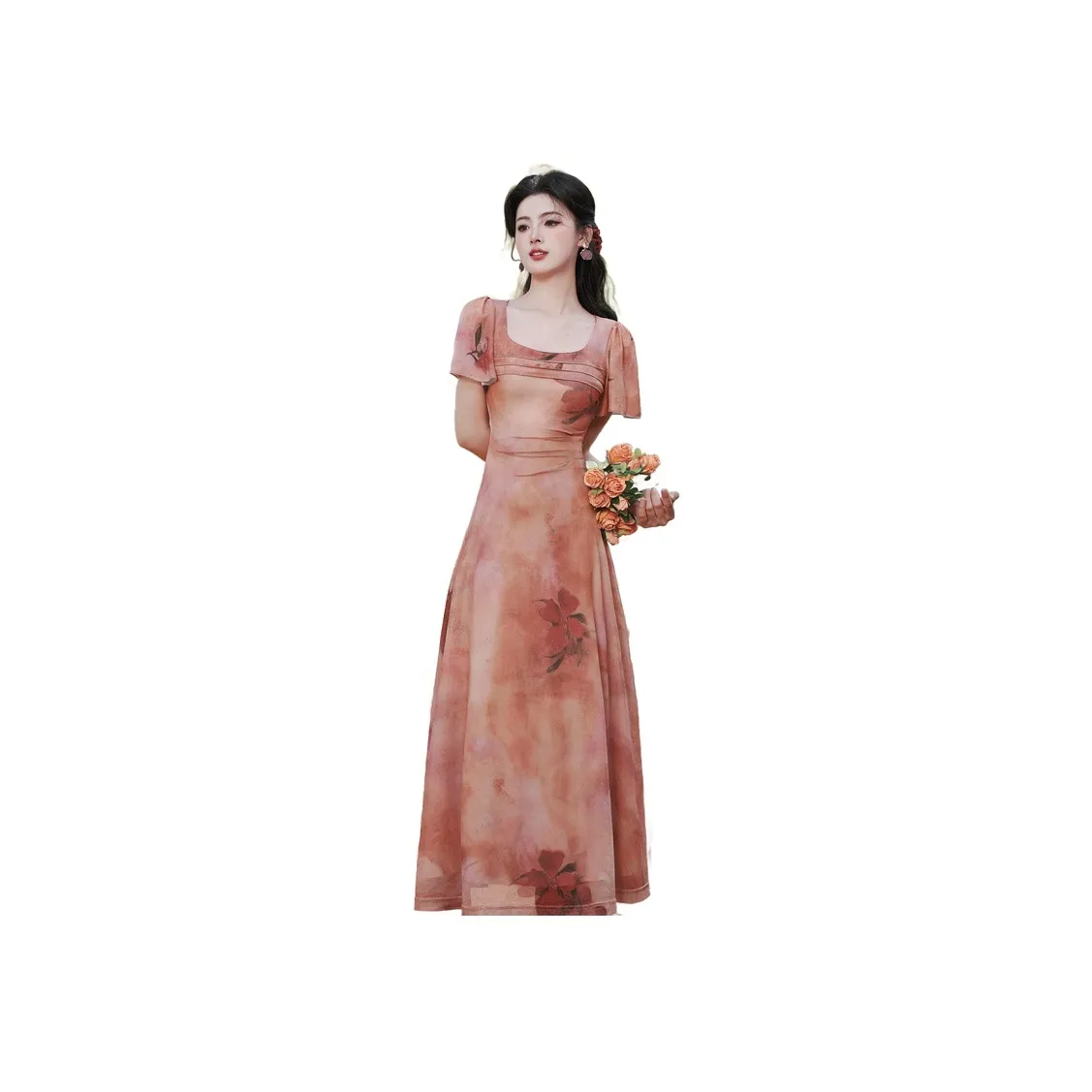 ONNFB Short Sleeved Dress Women's Orange Red