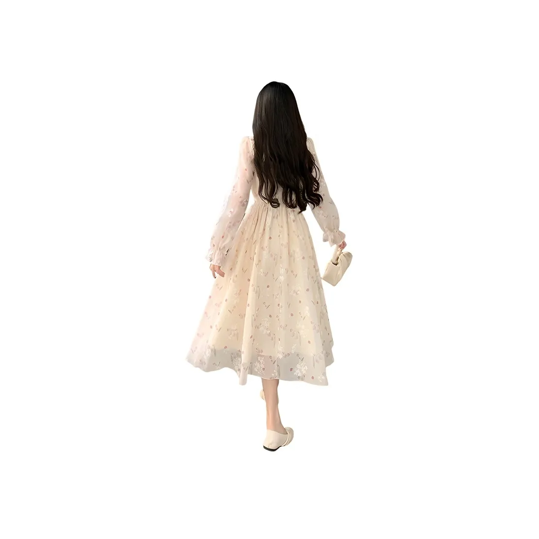 Flowers In Water Long Sleeved Dress Women's Pink Apricot