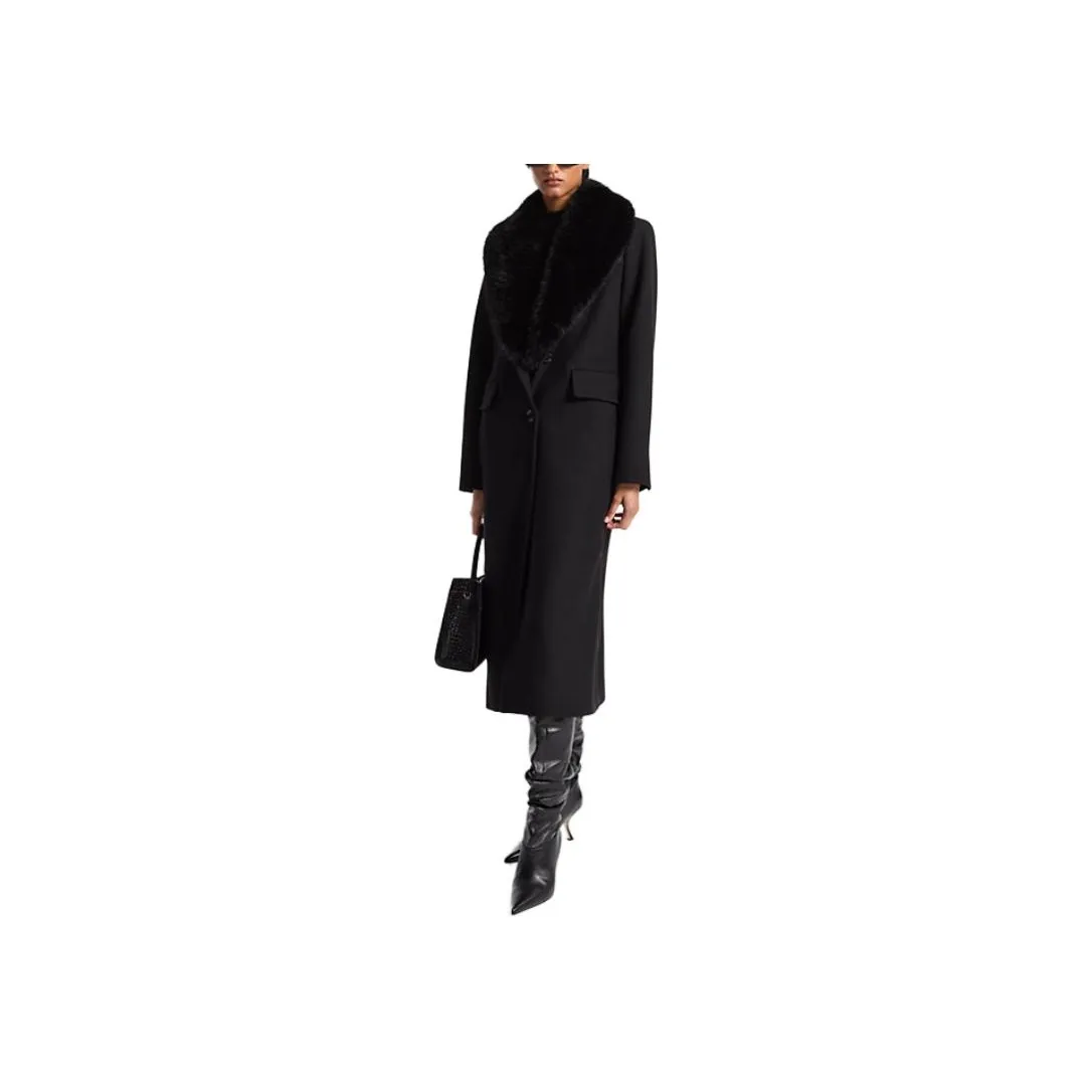 MICHAEL KORS Faux Fur Collar Wool Blend Coat