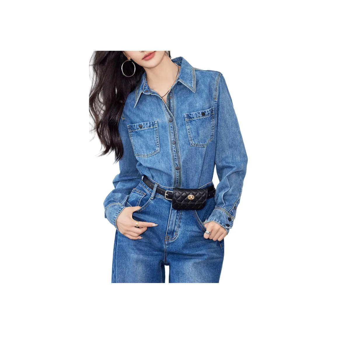 TUSHIFEI Синие Женские Рубашки