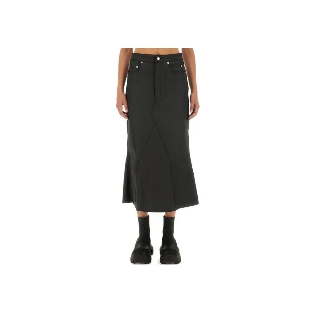 RICK OWENS Flared Midi Denim Skirt