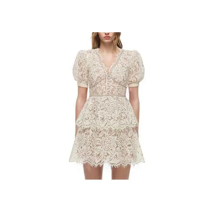 Self portrait Short Sleeved Dress Women's Ivory White