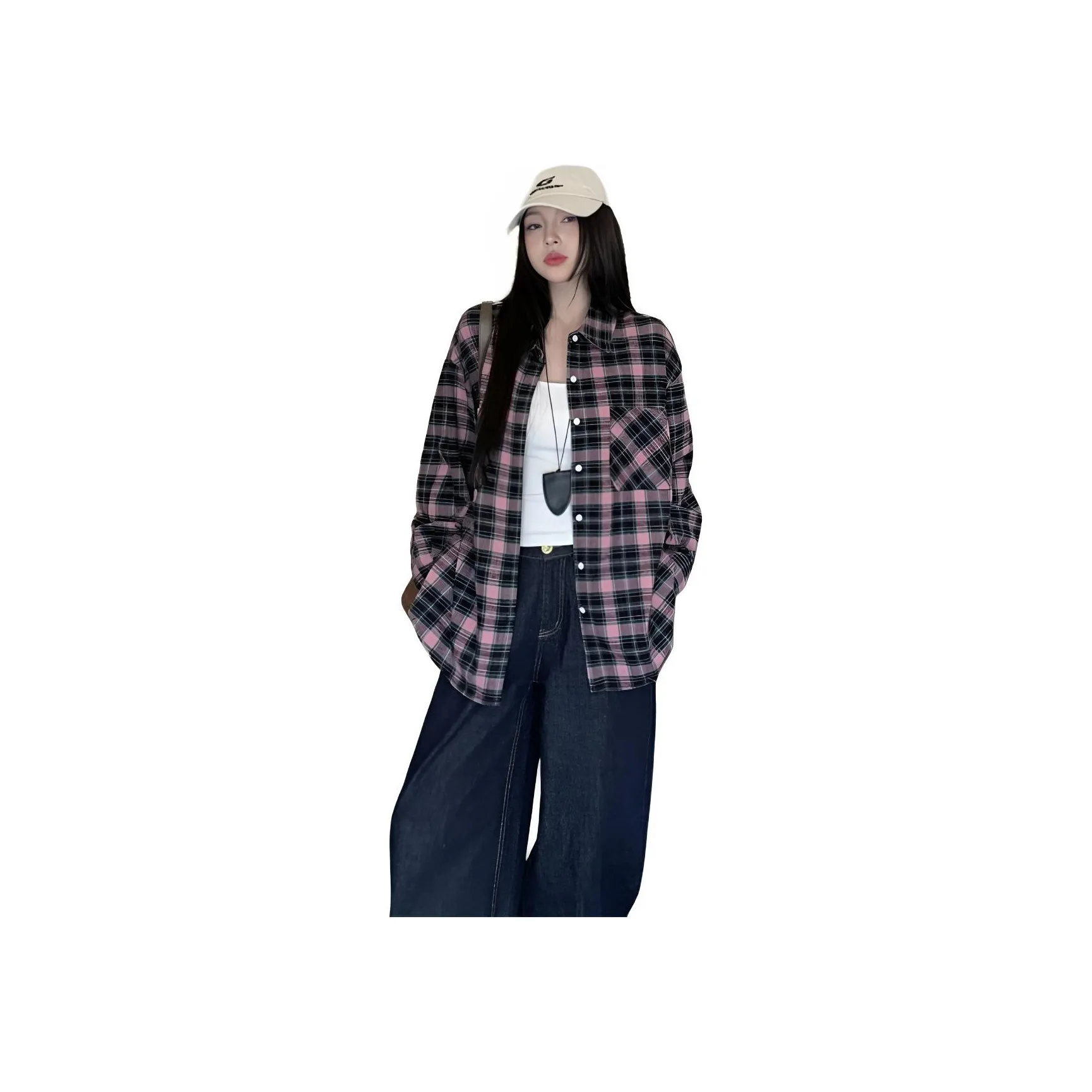 RDRE Черный Розовый Клетка Женская Рубашка