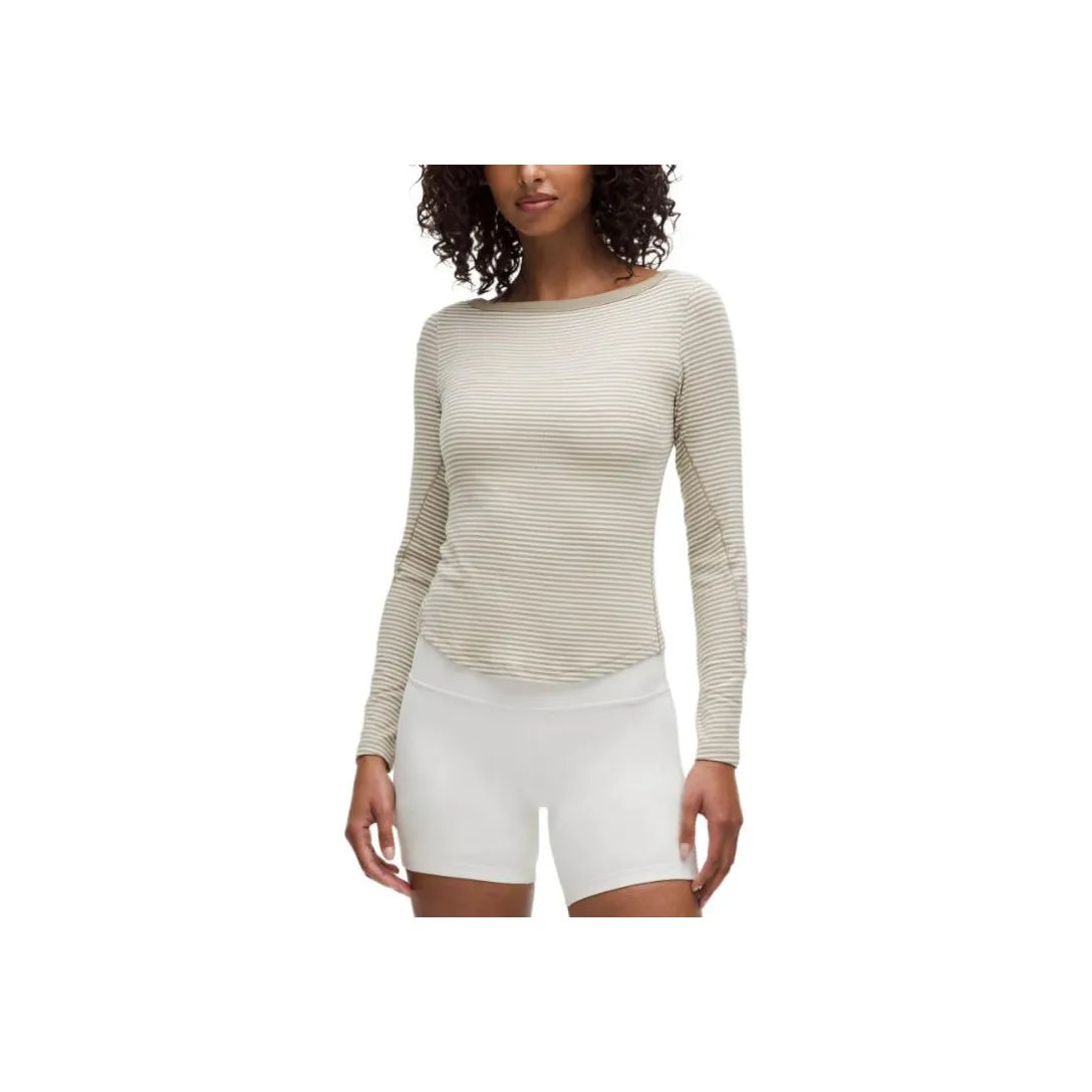 lululemon Hold Tight T Рубашка Женские Minute Полосы Светло-слоновая кость Прозрачный Дуб