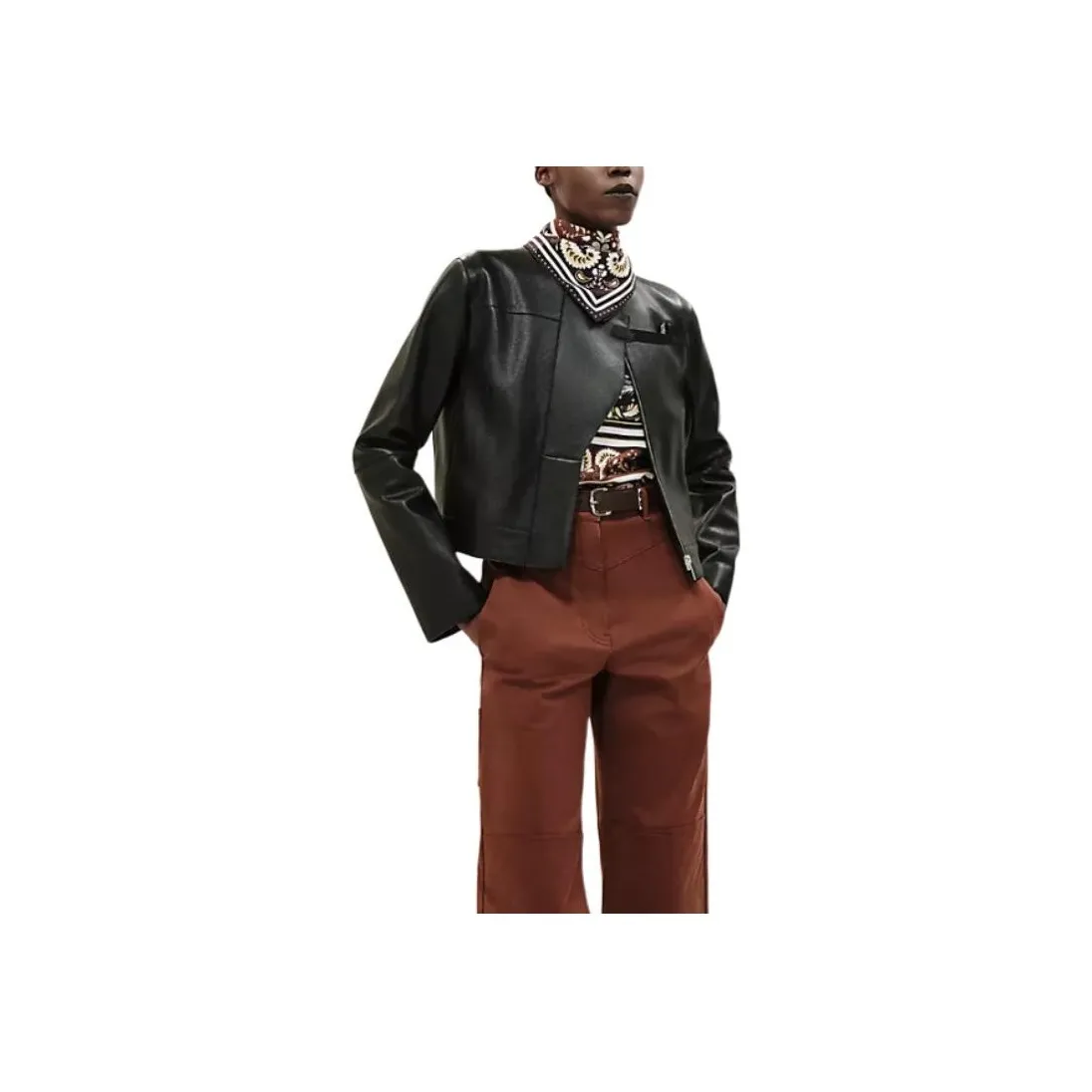 HERMES Leather Jacket Women's Black
