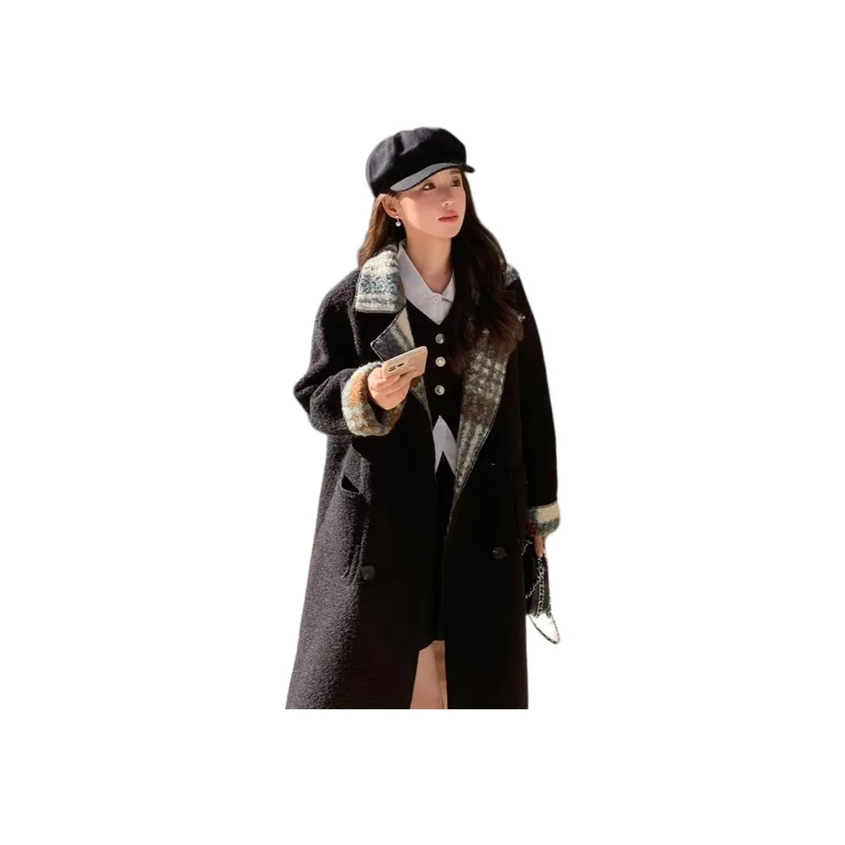 SECFLY OFFICIAL Velvet feel Coat Women's Green And Brown Plaid