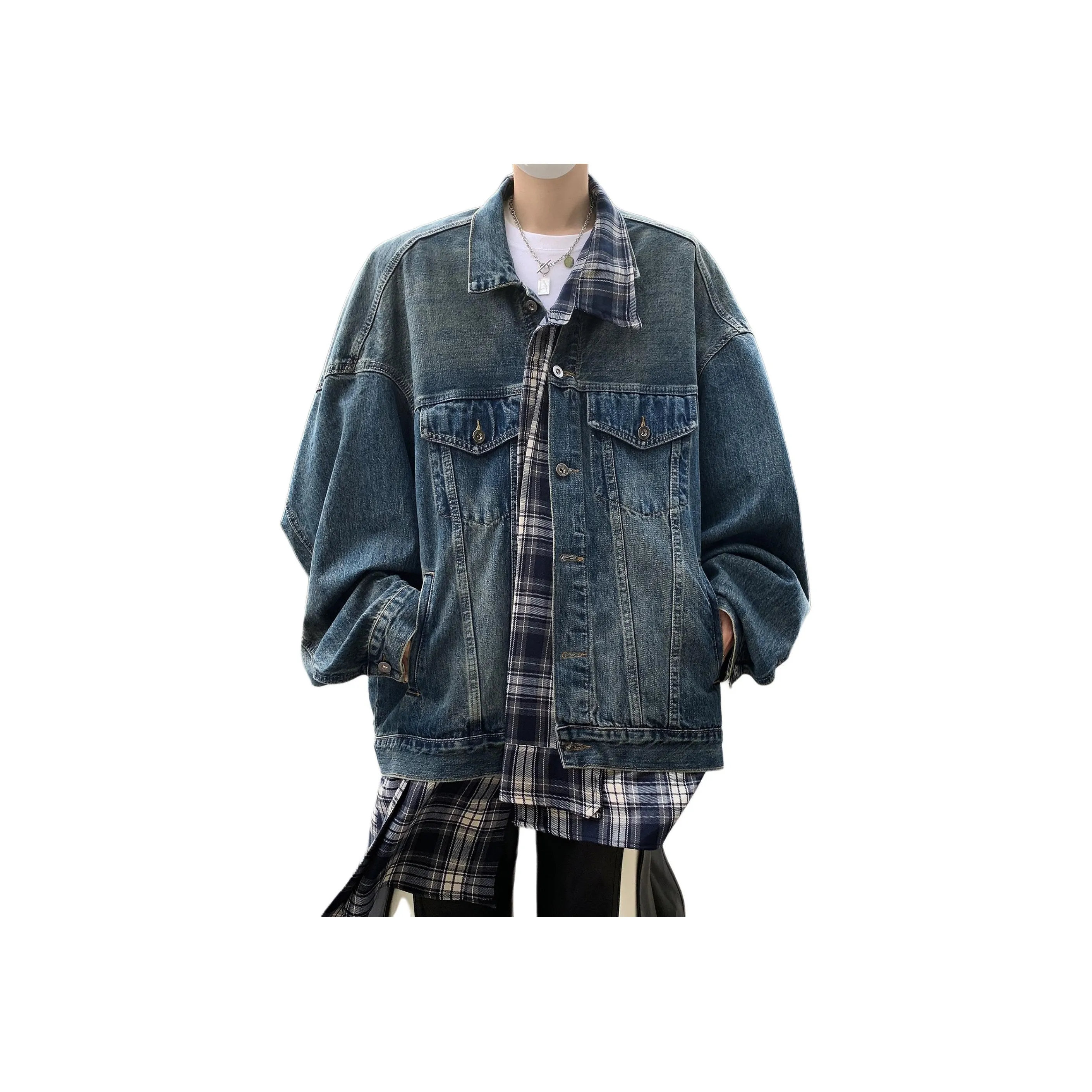 SZSX Голубо-серый Клетчатый Унисекс Джинсовые куртки