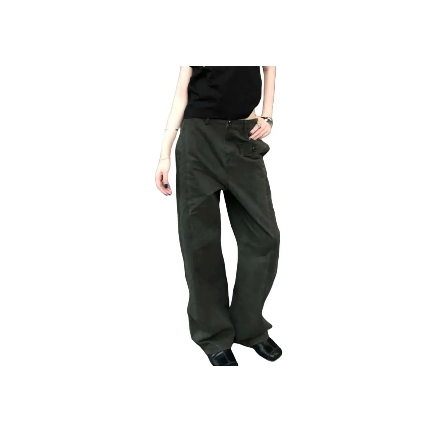 GANGZAI Армия Зеленый Унисекс Карго Брюки