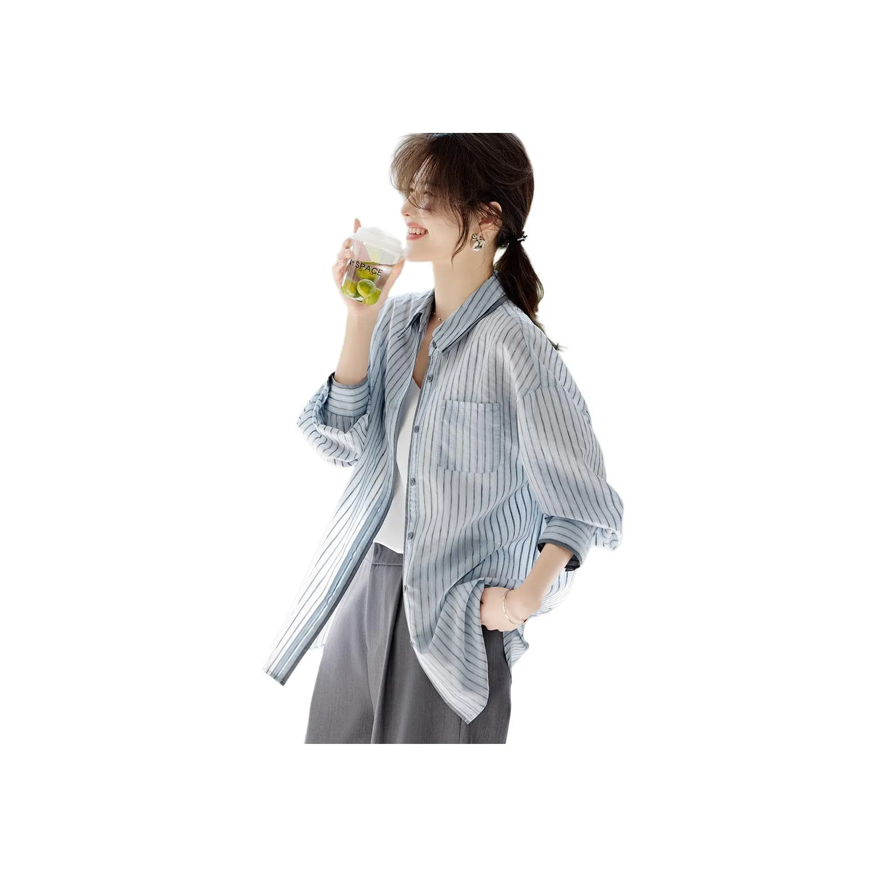 XWI Shirt Women's Blue Stripes With Gray