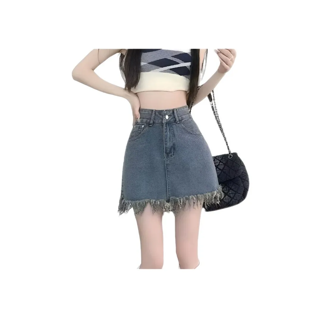 Genius Pooh Лето HIGH RISE Утягивающий А-образный Маленький Сладкий и Пряный Ретро Юбка Женская