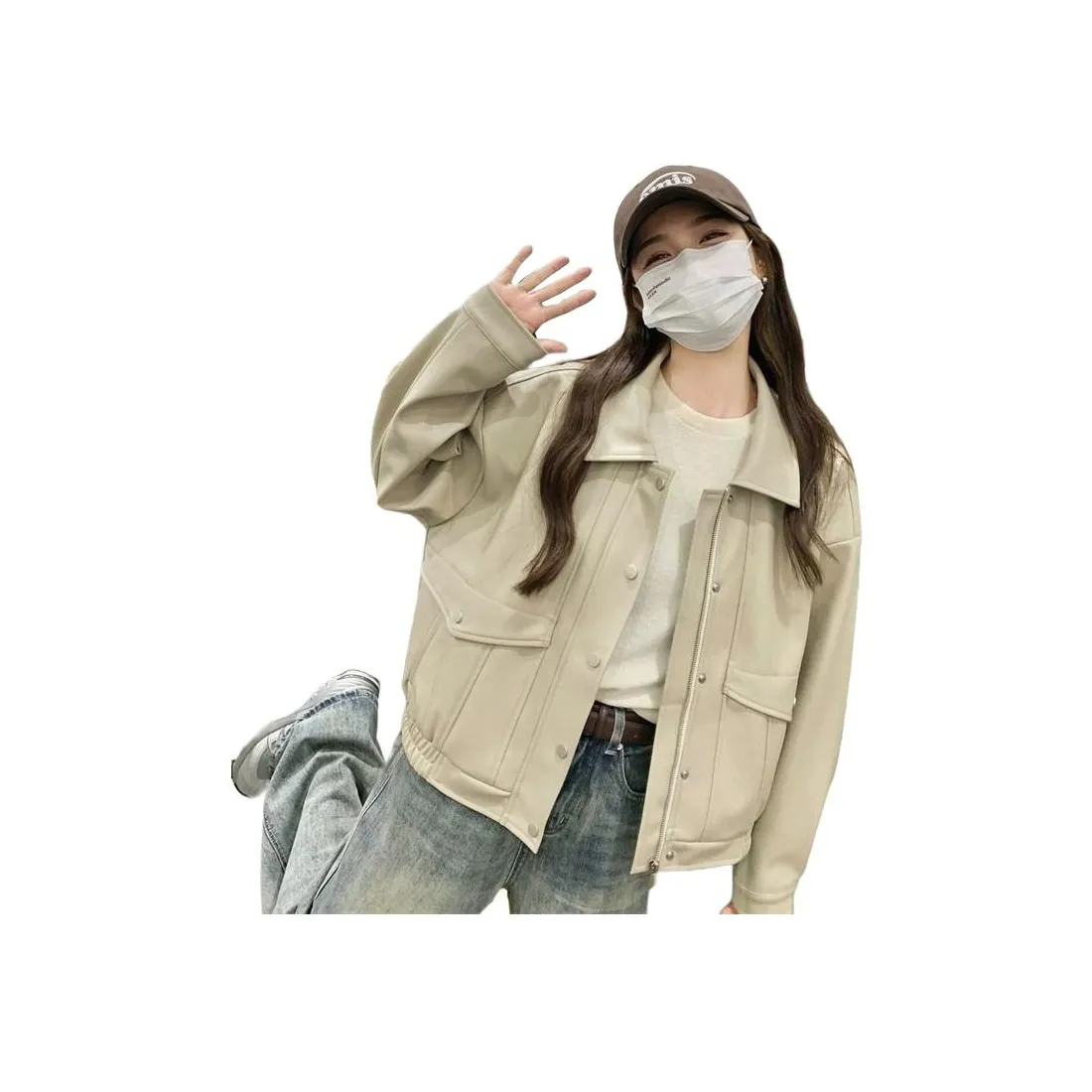 MM Бежевый Женские Кожаные Куртки