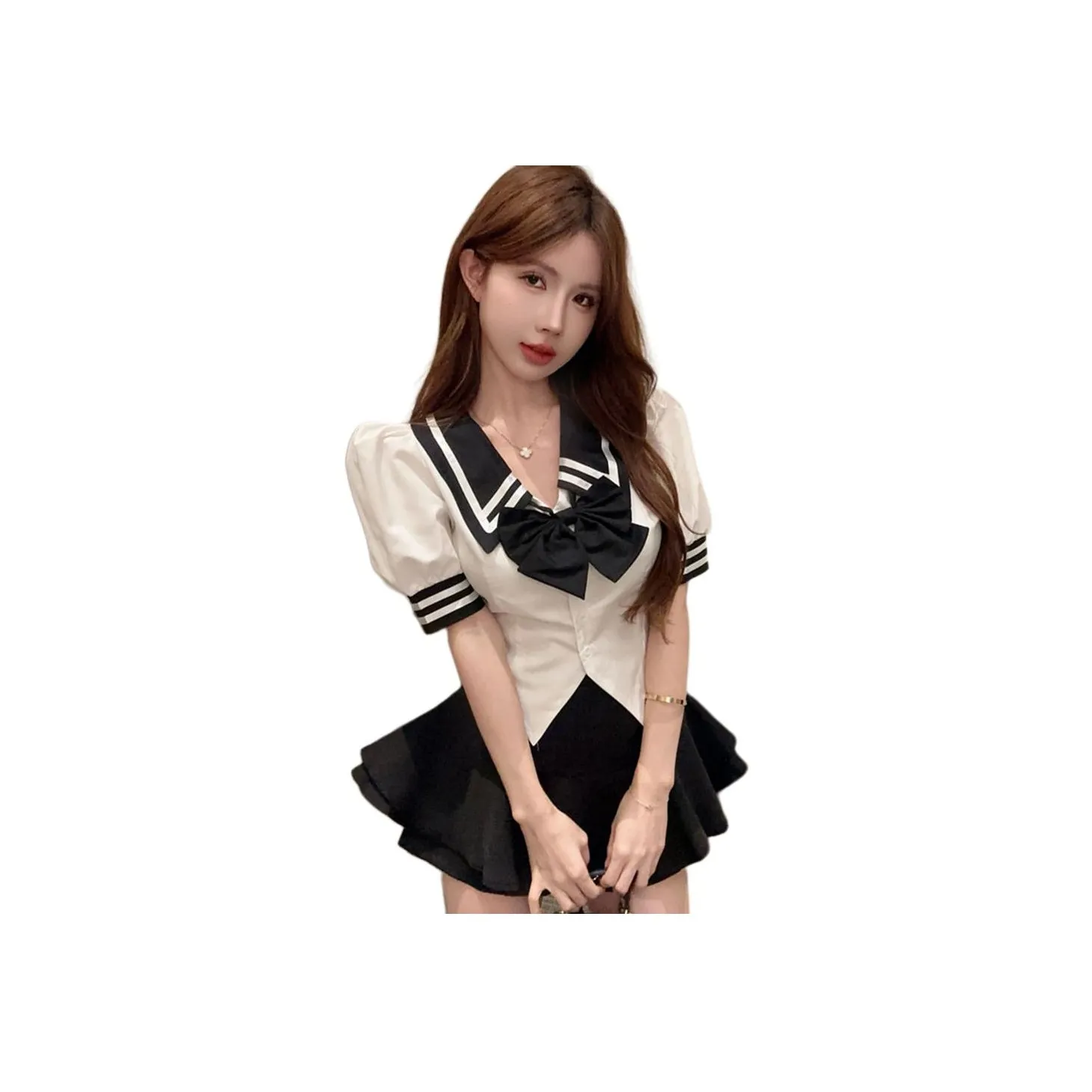 Garbege Uniform Women's White Shirt Bow Ties Black Skirt Clothing Sets