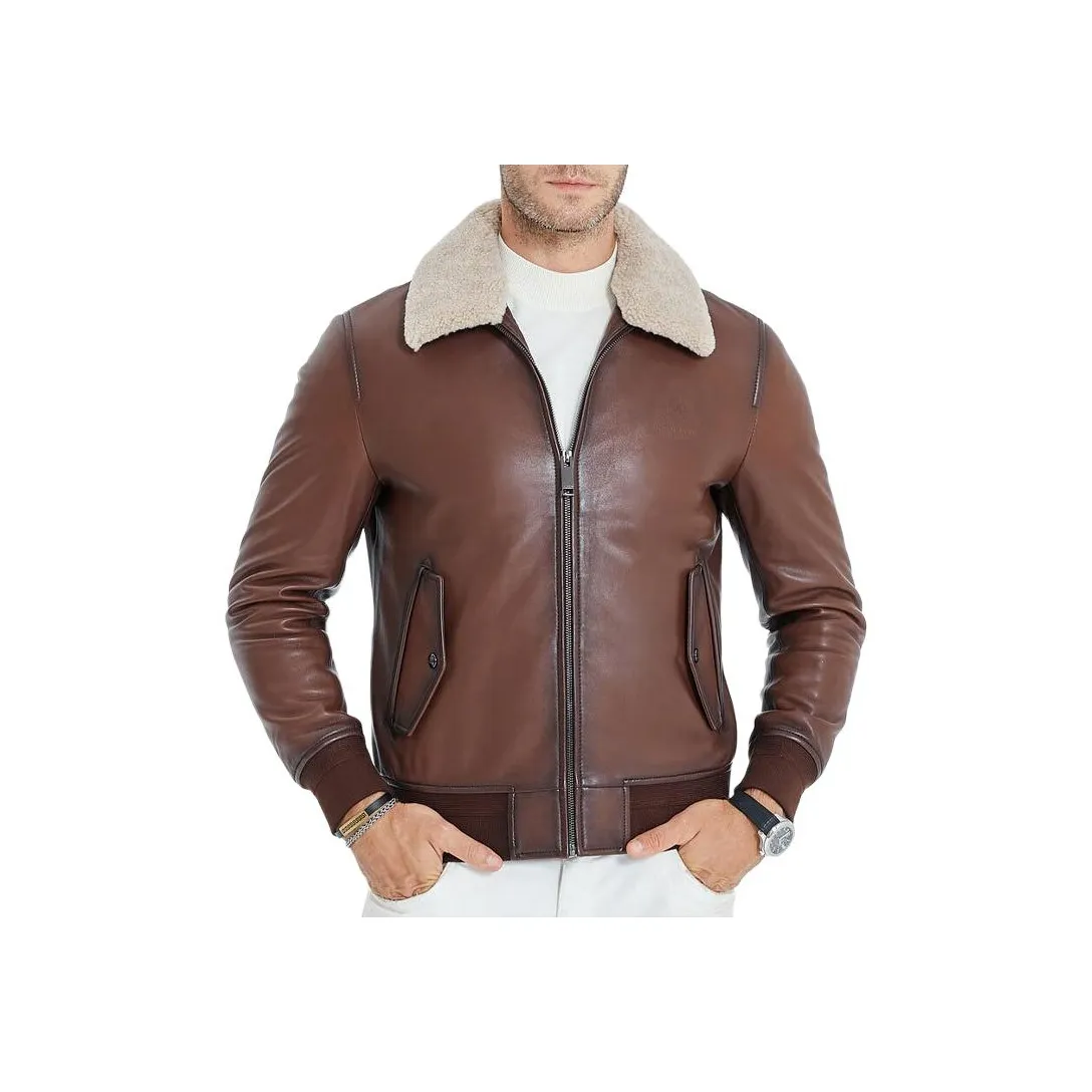 Raidy Boer Кожа Куртка Мужская Кофейного цвета