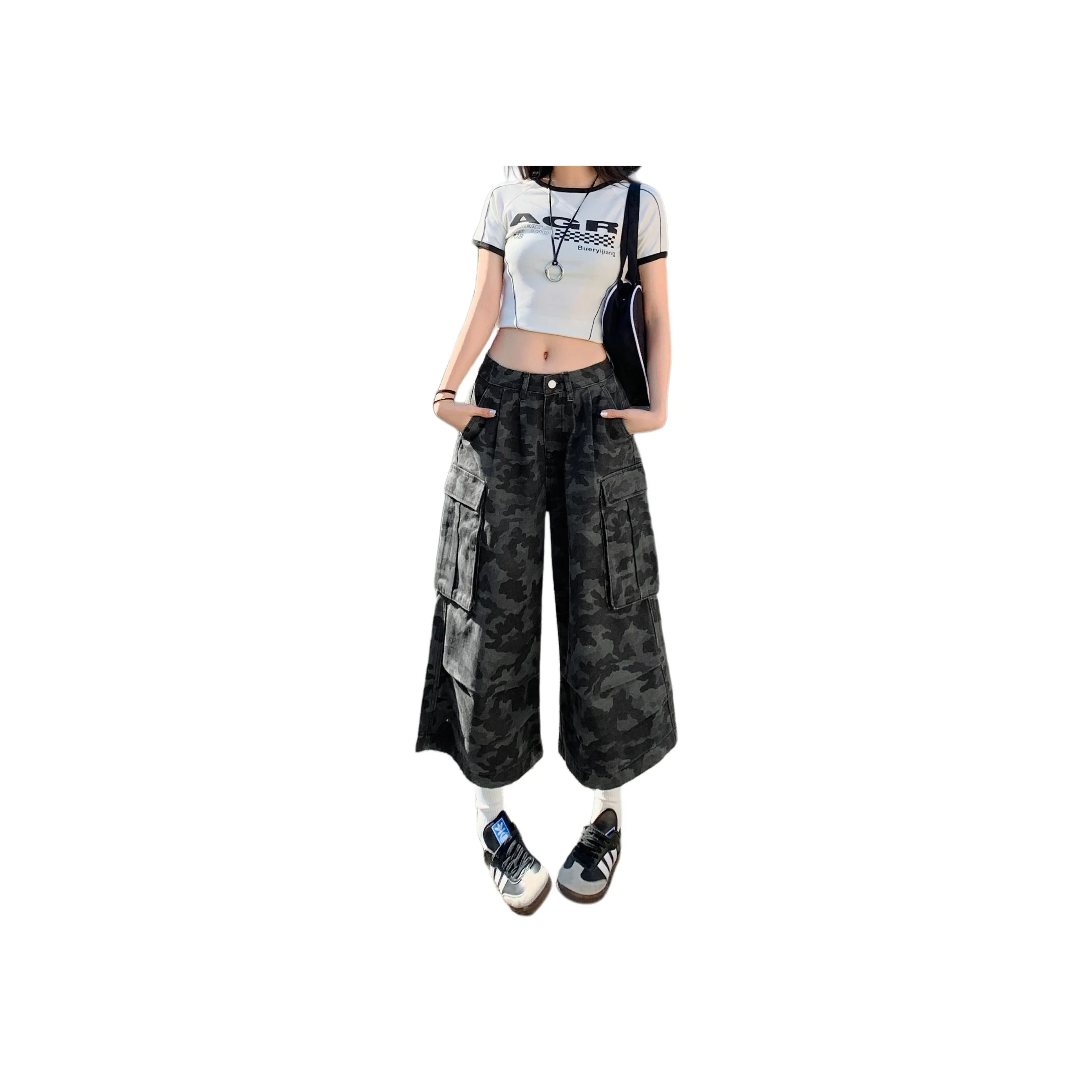 Wen Shan Серые Штаны-Капри Женские Джинсы