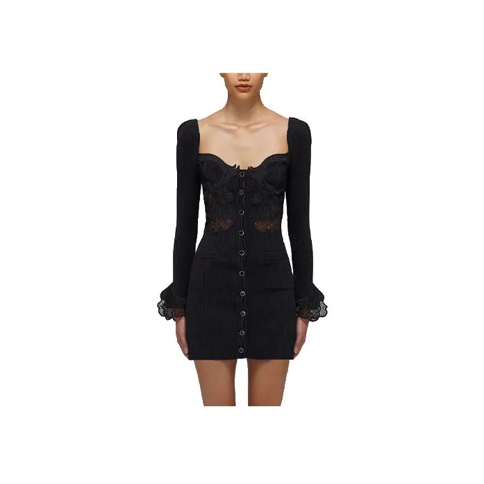 Self Портрет Черный Женские Длинные Платья с Рукавами