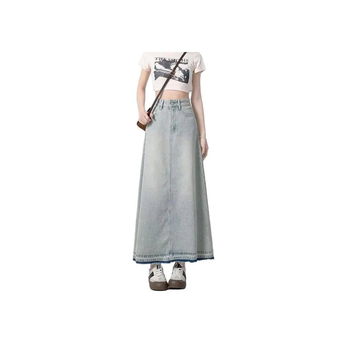 Alxnan Denim Long Skirt Women's Light Blue