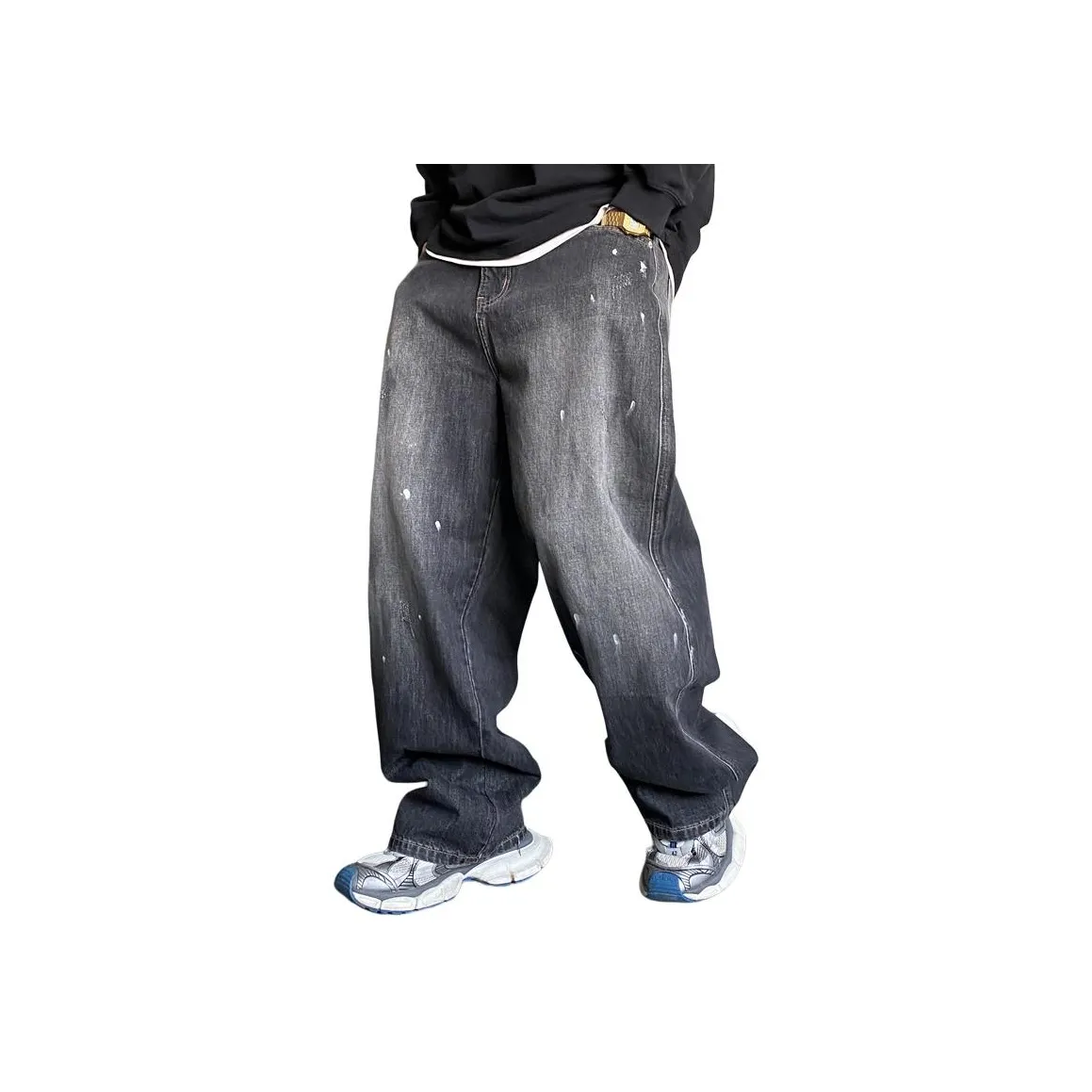 ZHANDASHUAI Черно-серый цвет унисекс джинсы