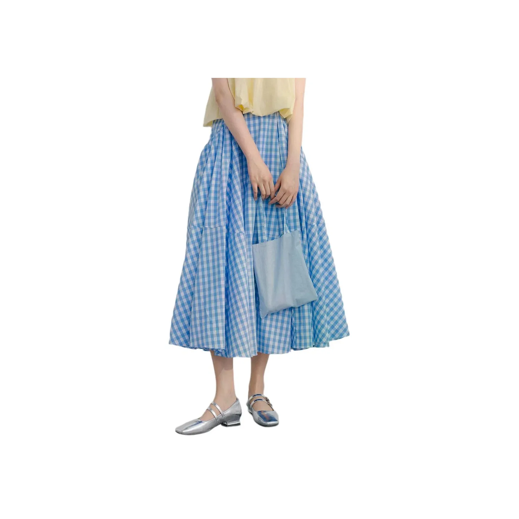 BLUSHWHITE Синяя клетка Юбка Женские Комплекты с юбкой