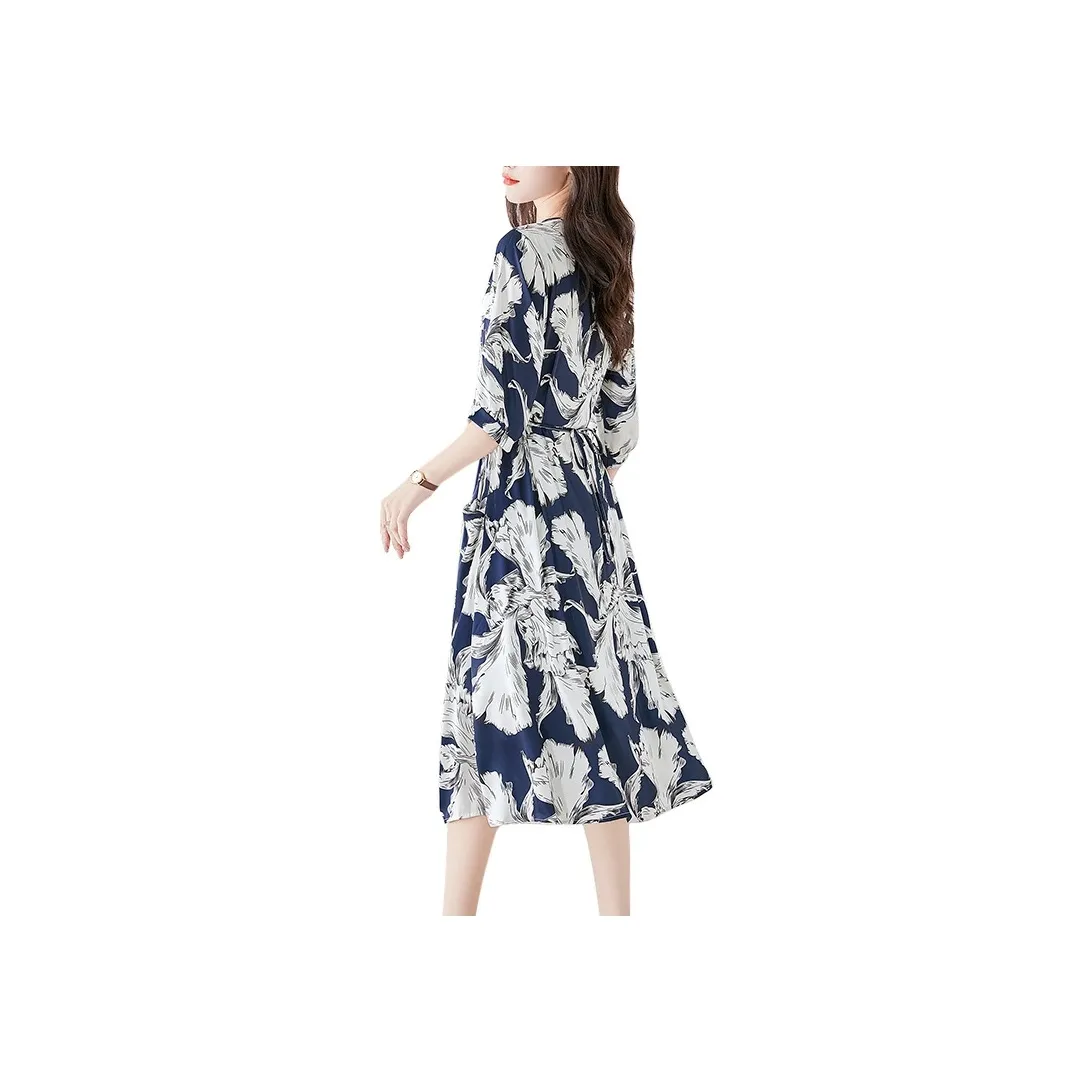 Cypress House Short Sleeved Dress Women's Navy Blue With Floral