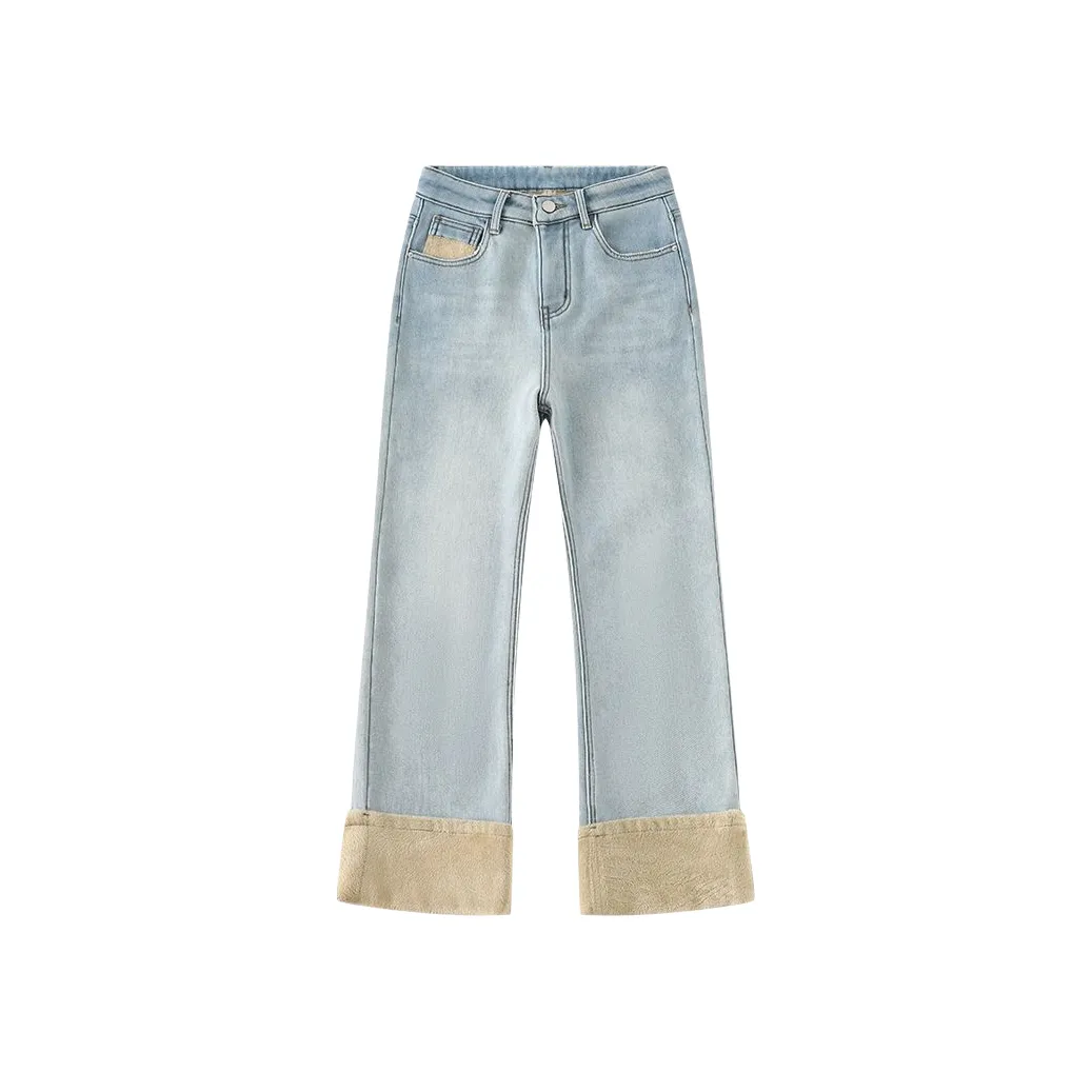 NVRFRGT Светло-синие джинсы Ankle длины с флисовой подкладкой, женские