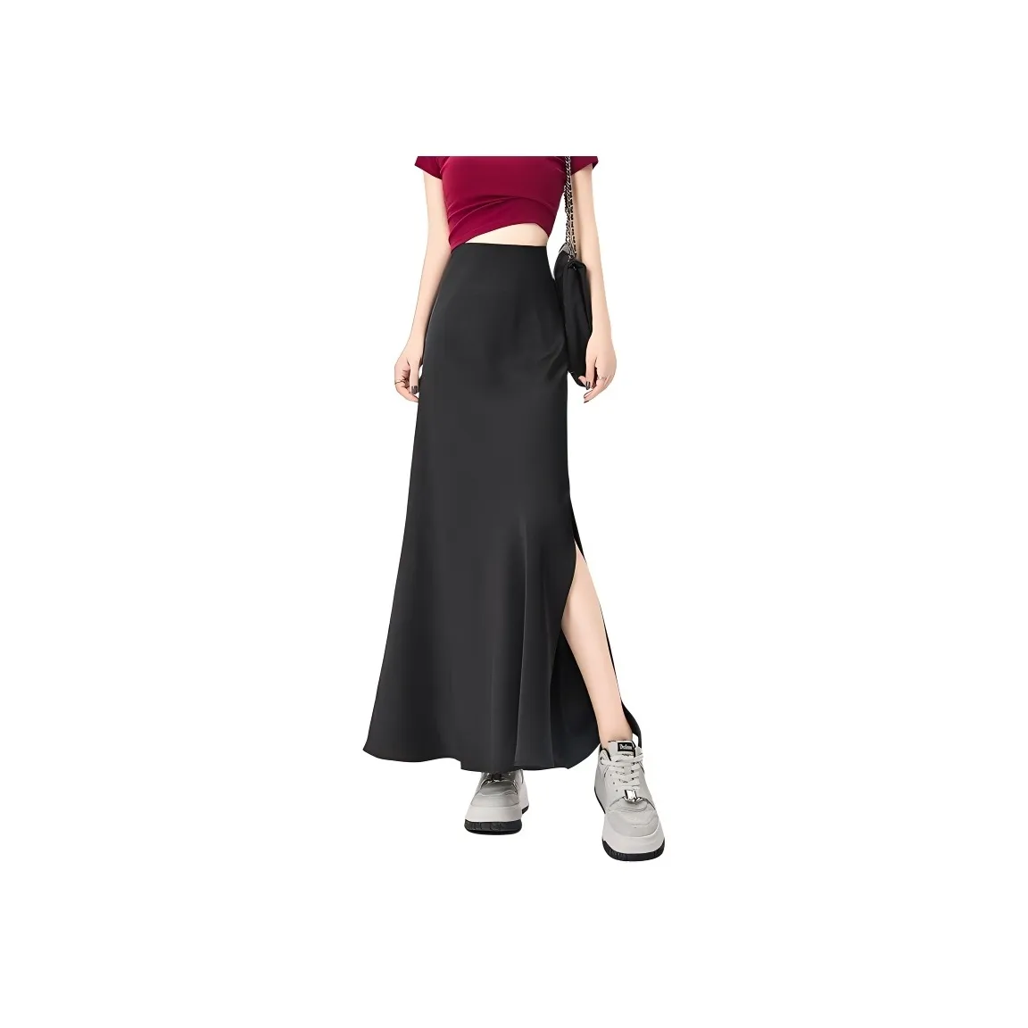 HTHK Casual Long Skirt Women's Black/White/Gold/Purple