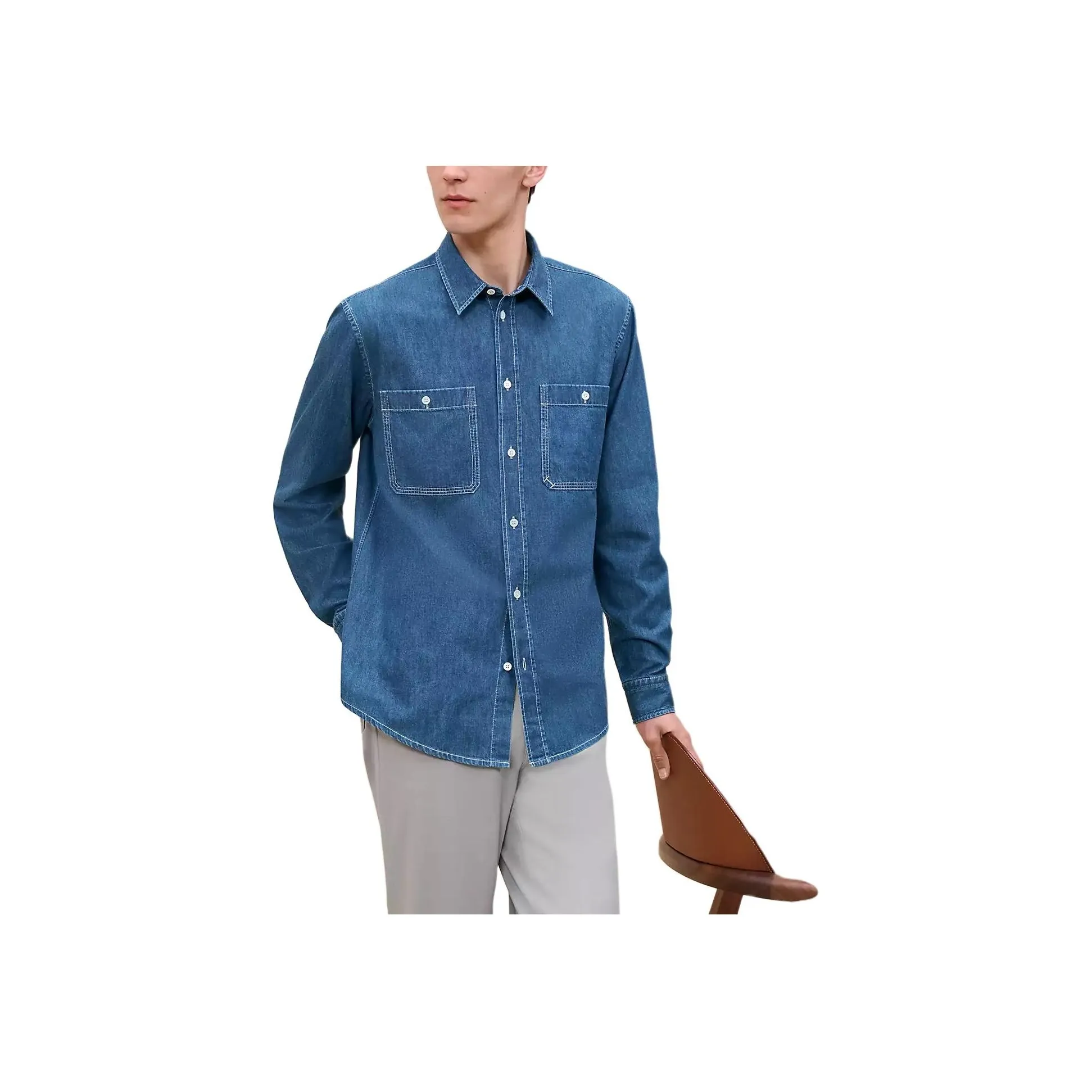 HERMES FW24 Shirt Men's Washable Indigo