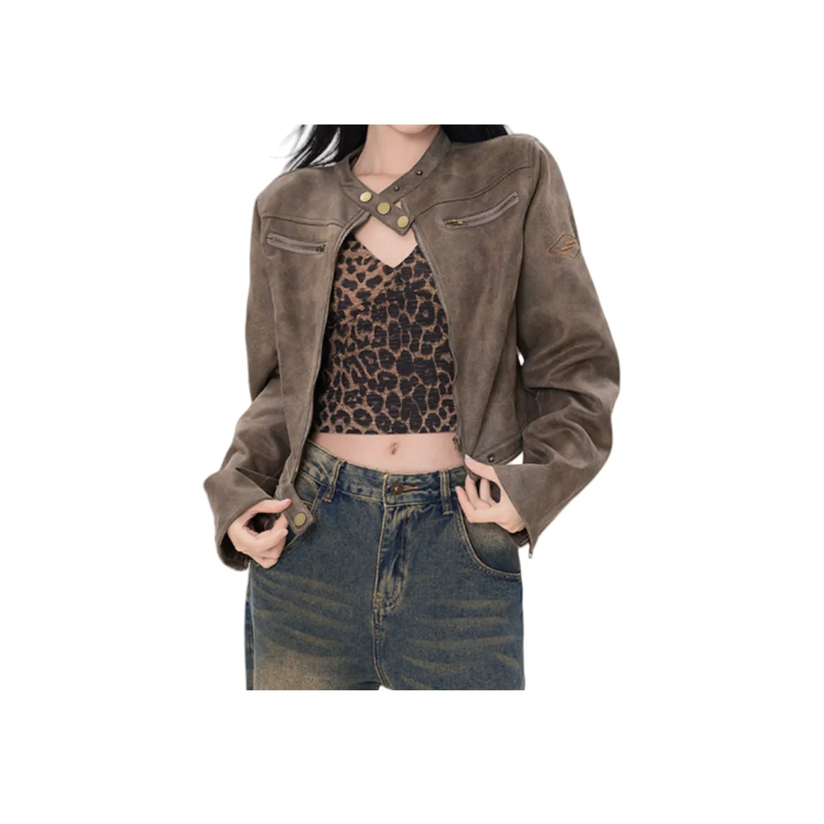 ZXZA Кожа Куртка Женская Коричневая