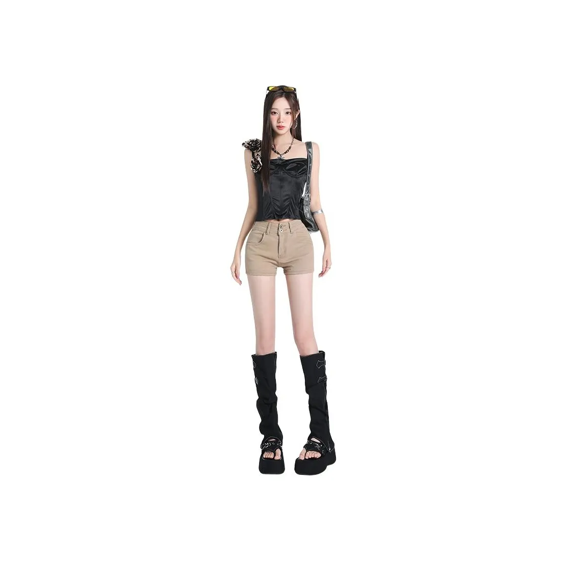 Rose Denim Shorts Women's Khaki