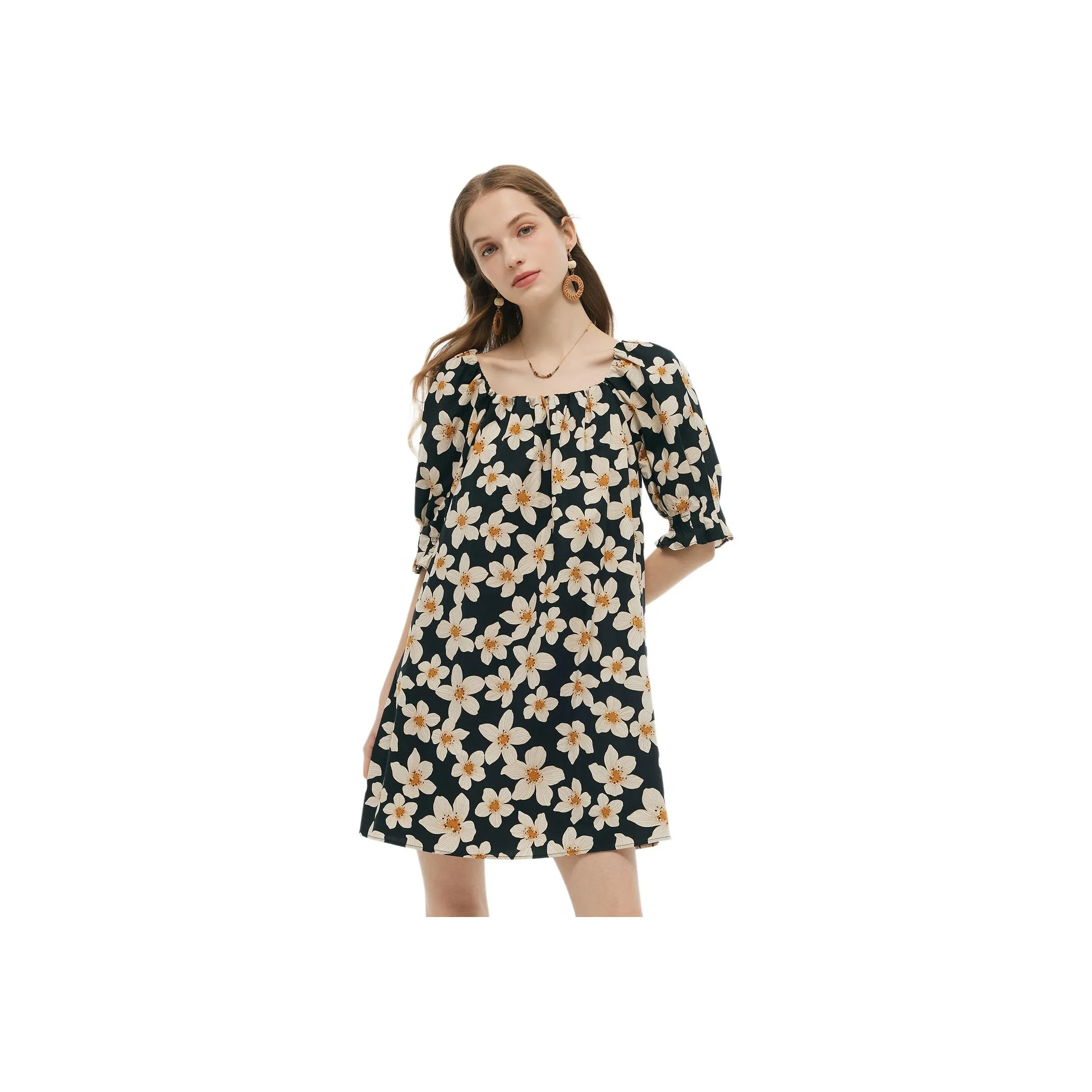 GOELIA 1DD Черный золотой HAND DRAWN Апельсин Цветение Женские Рубашки