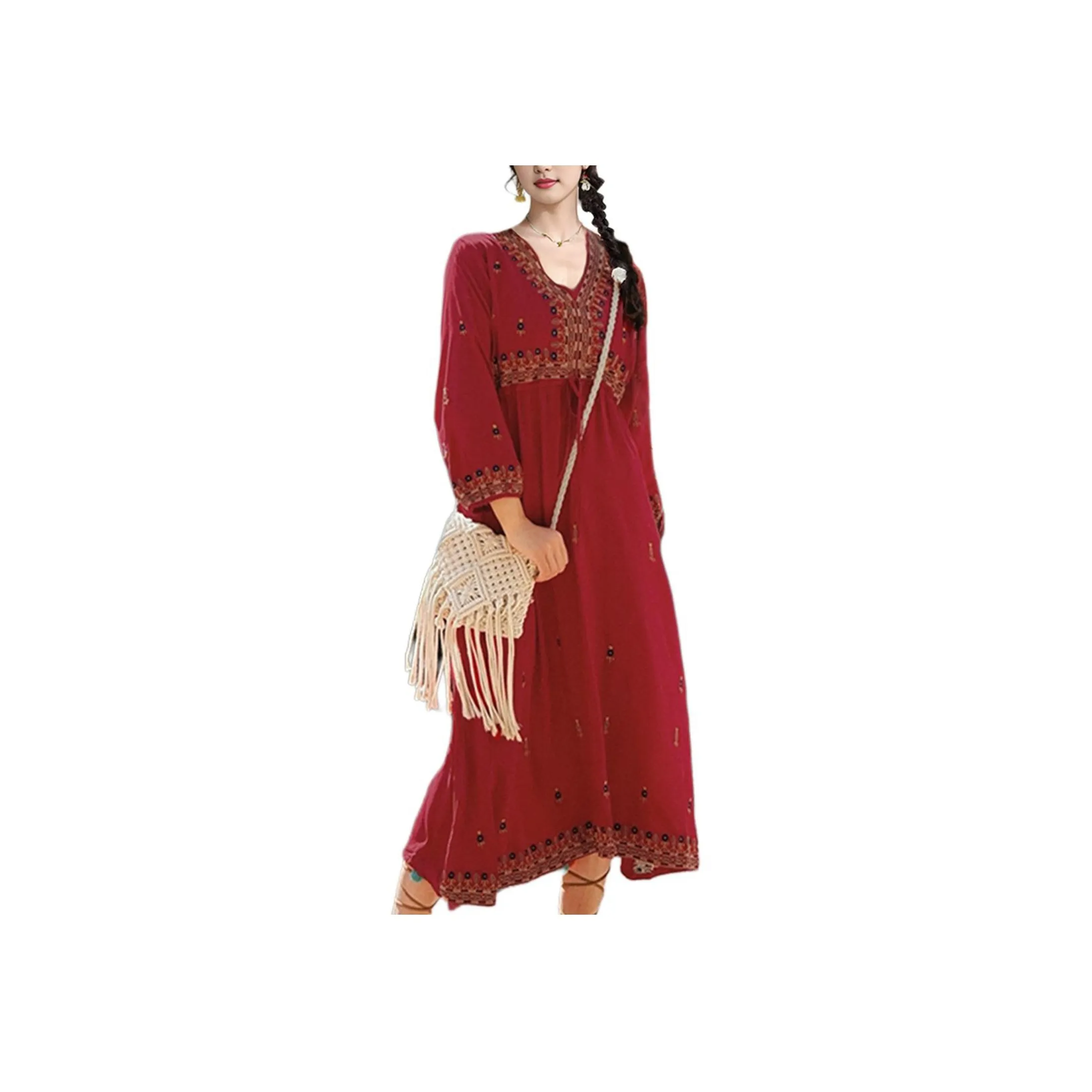 Wbwq Long Sleeved Dress Women's Maroon