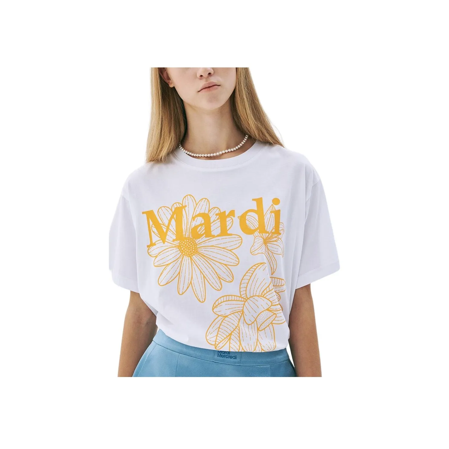 MARDI MERCREDI SS25 T Shirt Women's White/Orange Korean Style
